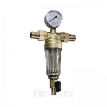 Фильтр самопромывной с манометром НН 1" TIM (стеклянный корпус)
