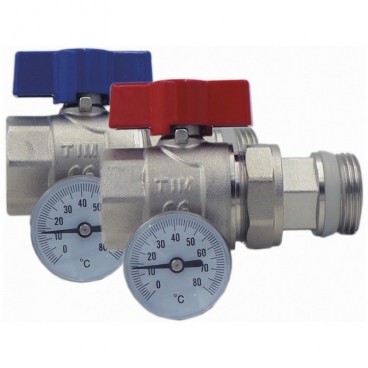 TIM Кран шаровой с американкой и термометром 1" (Комплект 2 шт)