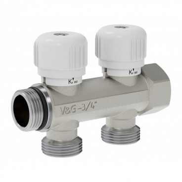 VG Коллектор 2 выхода с вентилями 3/4"х3/4" ЕК, латунь