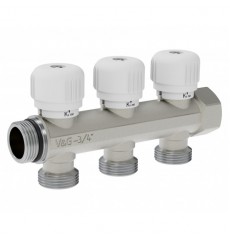 Коллектор 3 выхода с вентилями 3/4"х3/4" ЕК, латунь