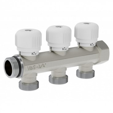 Коллектор 3 выхода с вентилями 3/4"х3/4" ЕК, латунь