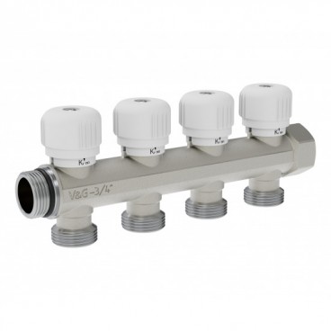 VG Коллектор 4 выхода с вентилями 3/4"х3/4" ЕК, латунь